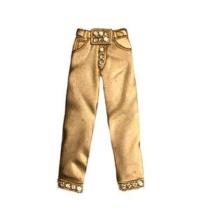 BRUSHED GOLD BRONZE TONED Brooch, Jeans Pants Rhinestones JJ Jonette Jewelry